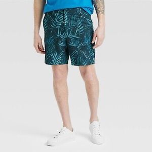 All In Motion Men’s Hybrid Resort Shorts Blue Leaf Pattern Size Medium